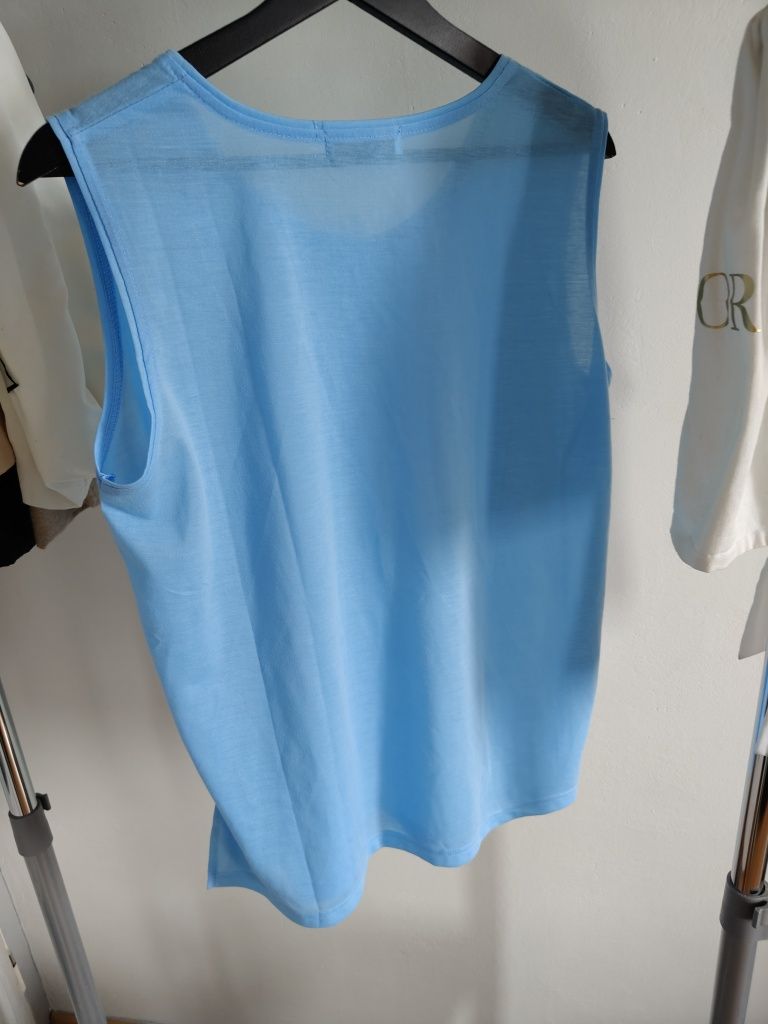 Nowa damska bluzka bez rękawów r L 40 /XL błękitna jasna wzór t-shirt