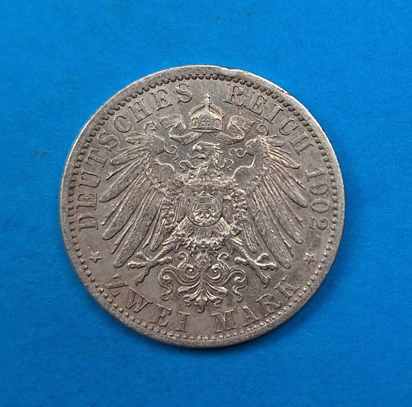 Niemcy Cesarstwo, Prusy 2 marki 1902, Wilhelm II, bdb stan, Ag 0,900