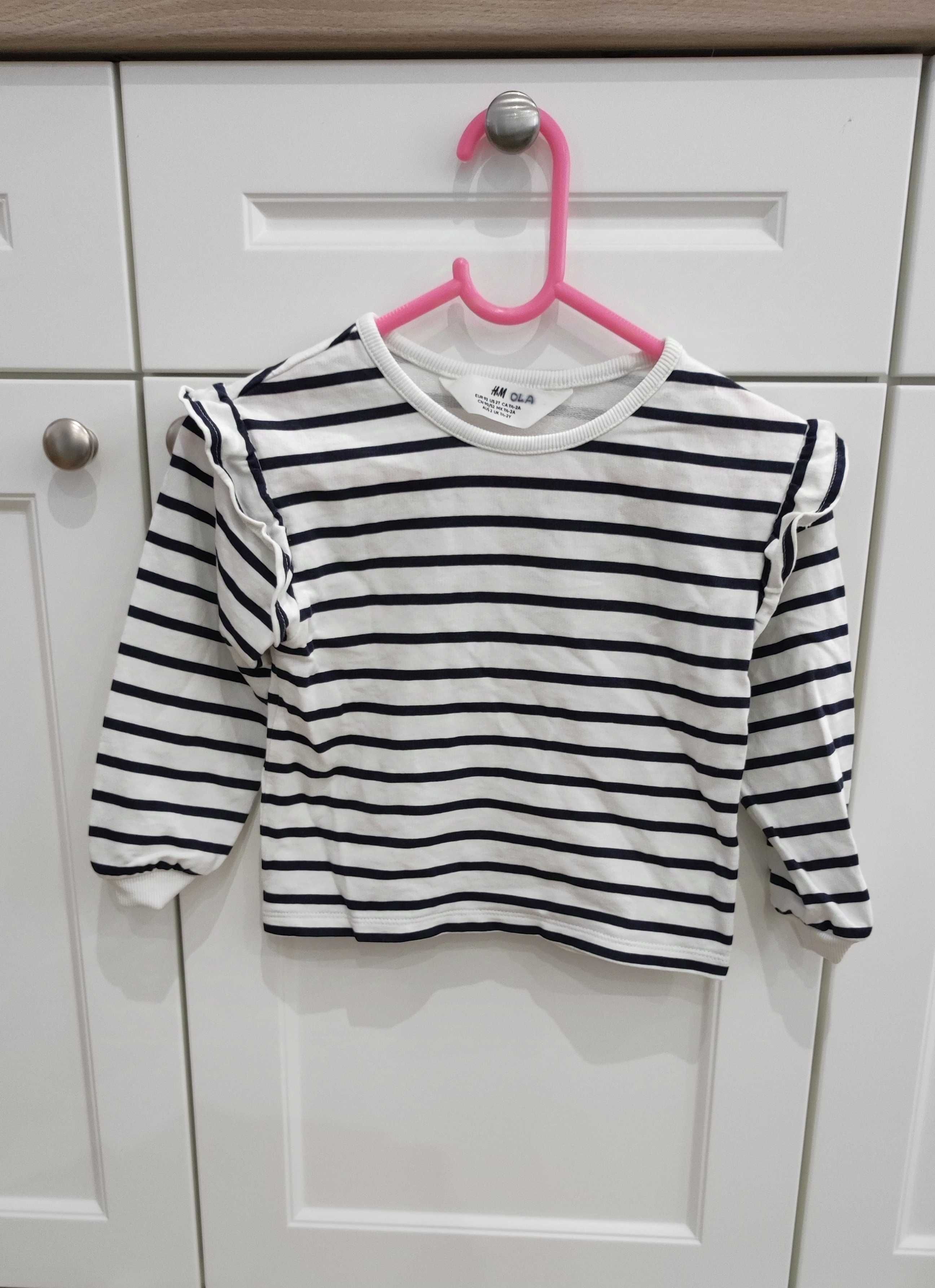 H&M Bluza w paski z falbanką biało- granatowa r. 92