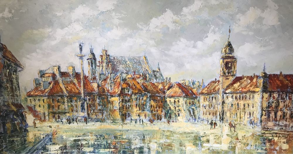Obraz olejny, „Plac Zamkowy”, 120x60, Adam Nowakowski