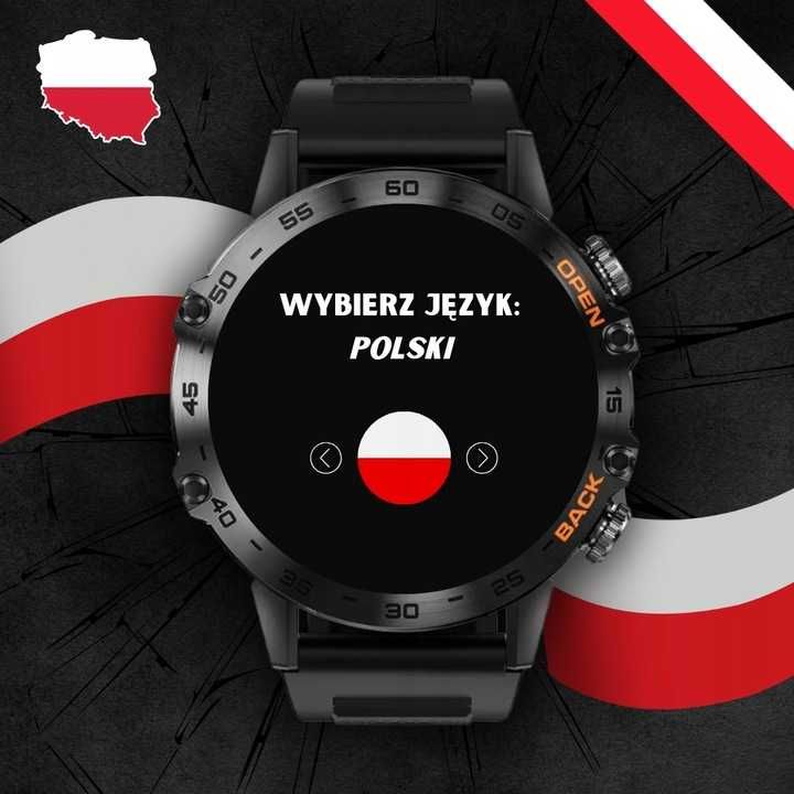 NOWY Smartwatch męski Zegarek z paskiem  rozmowy PL menu IP67 + gratis