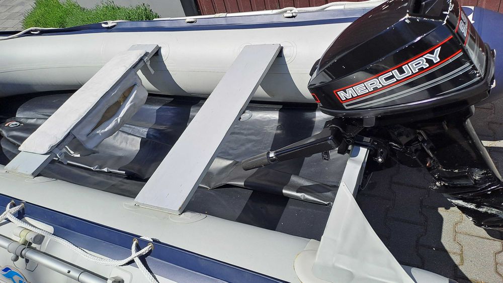 Ponton + silnik MERCURY 9.9km alu podłoga wiosła pompka komplet bdb !