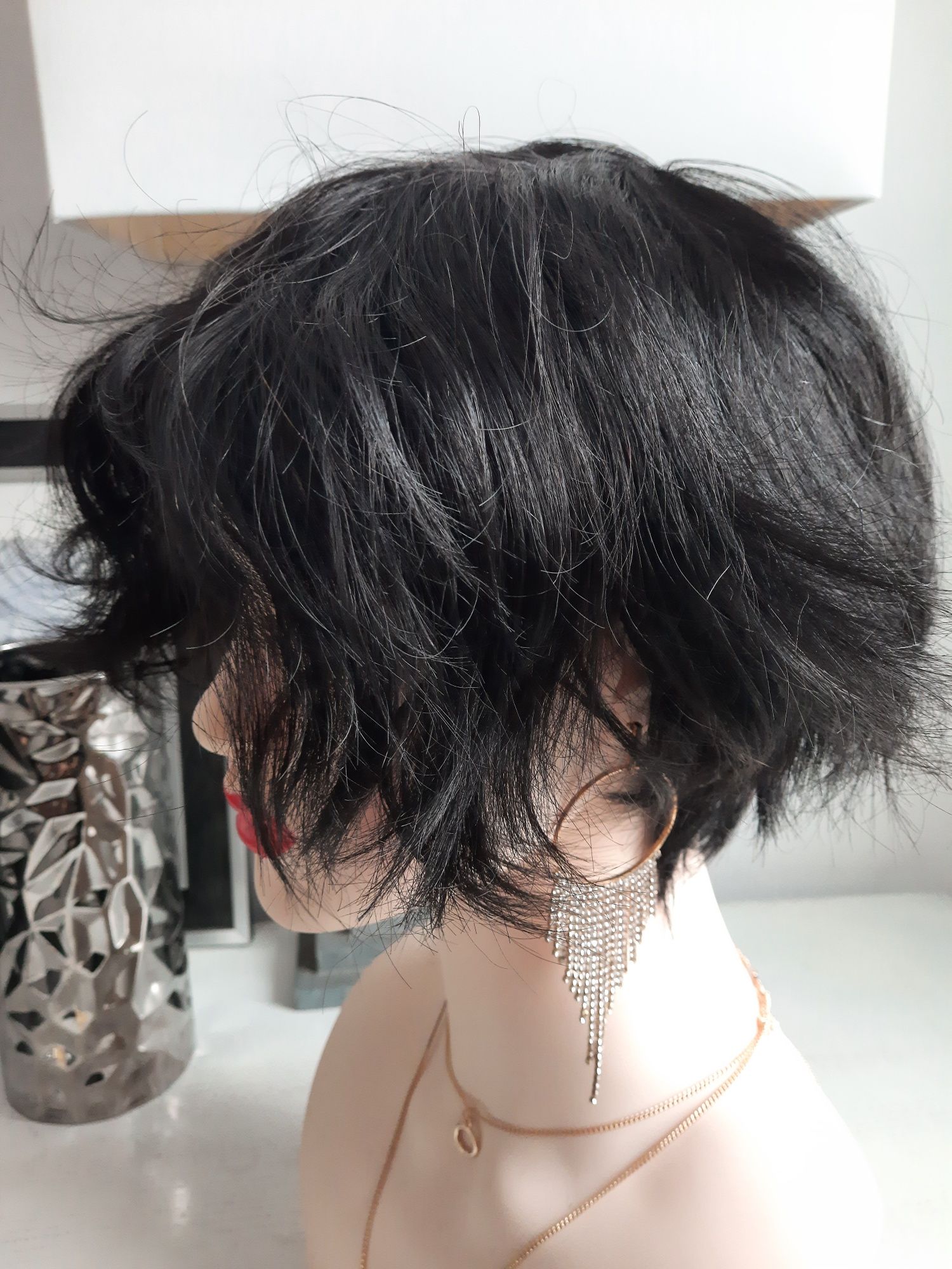 Peruka ludzkie włosy naturalne prawdziwe czarne brąz na czepku ludzkie