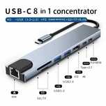 Док-станция 8-in-1 Type-C (HDMI/USBx2/RJ45/TypeC DATA/TypeC PD/SD/mSD)