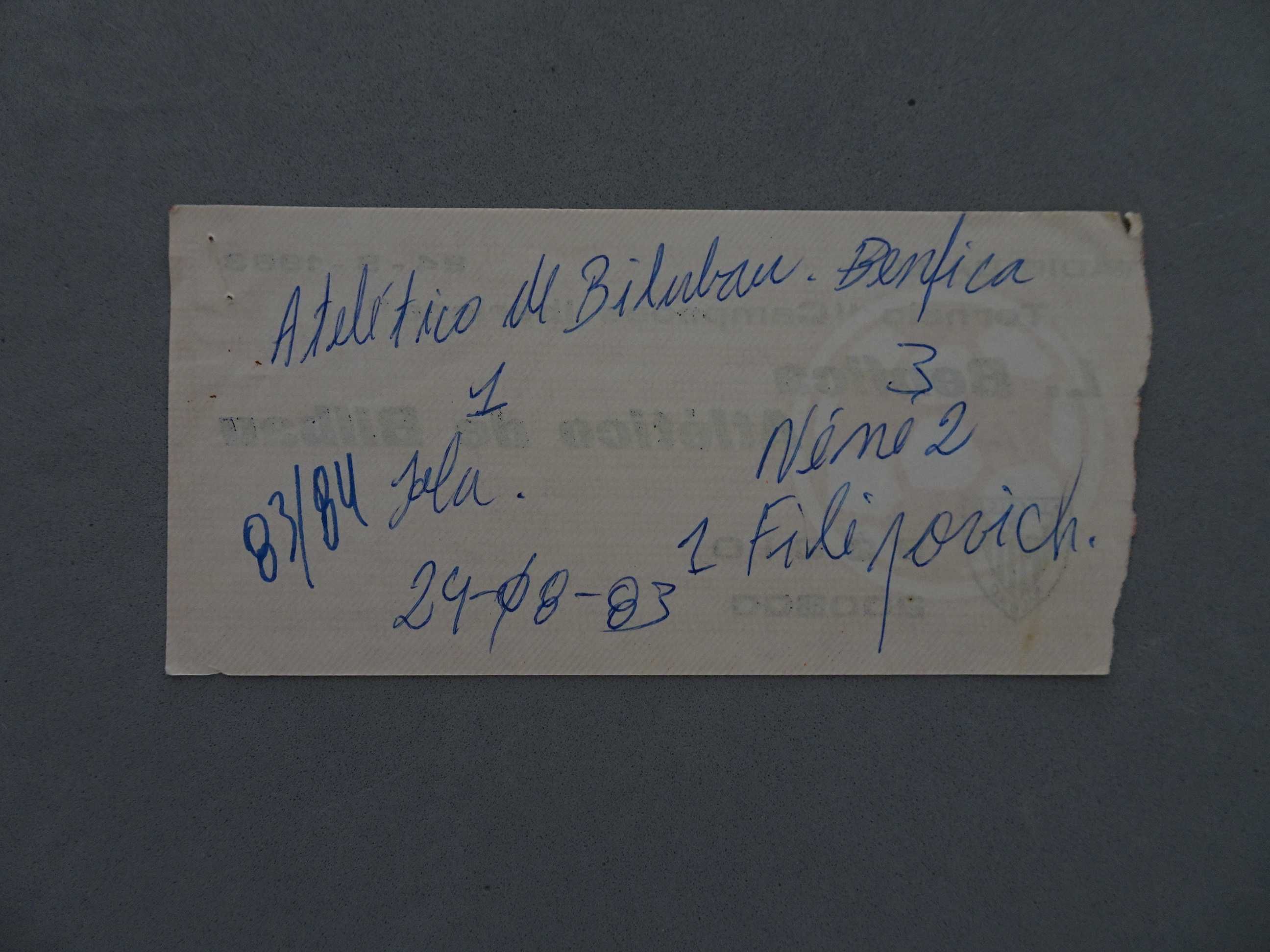 Bilhete de futebol Benfica Bilbao  Torneio Campeões Ibéricos 1983