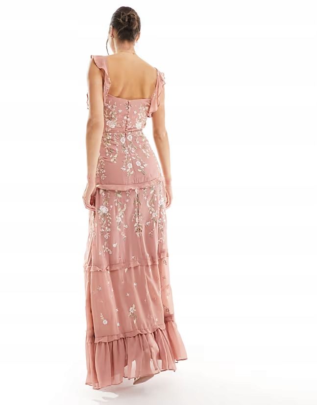 Asos Design 38 M Tall Sukienka Haftowana Maxi Zdobiona J27427