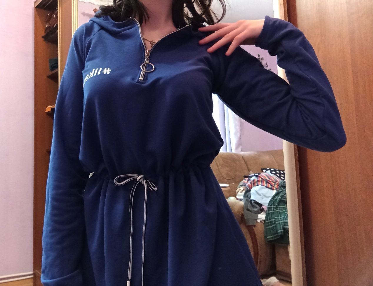 туника кофта платье на весну женская тренд милая синяя кофта стиль