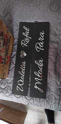 Tablice rejestracyjne ślub drewniane czarne z imionami Wioletta Rafał