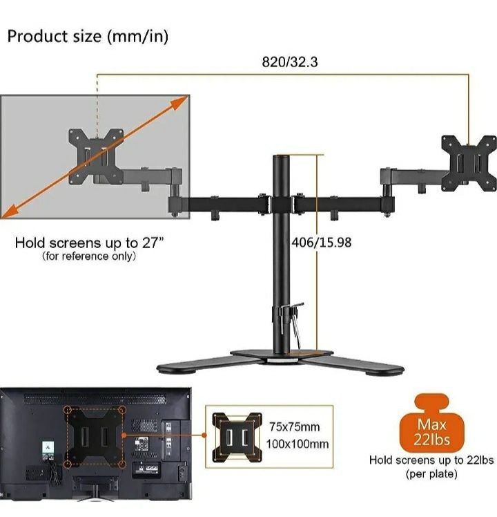 Uchwyt stojak na 2 monitory 13-27"Bracwiser