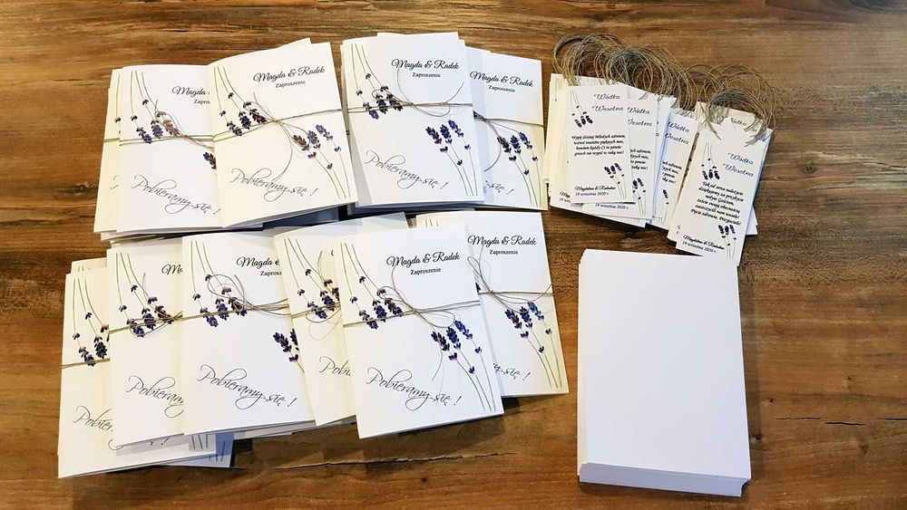 Zaproszenia ślubne LAWENDA 3 rustykalne sznurek