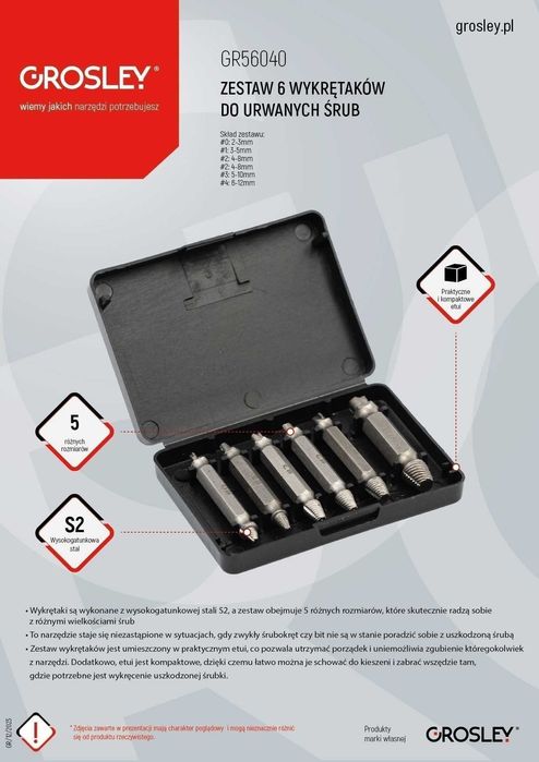 Zestaw wykrętaków do urwanych śrub