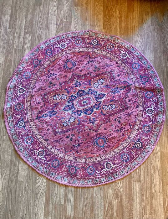 Tapete redondo estilo oriental avermelhado/rosado Rugvista