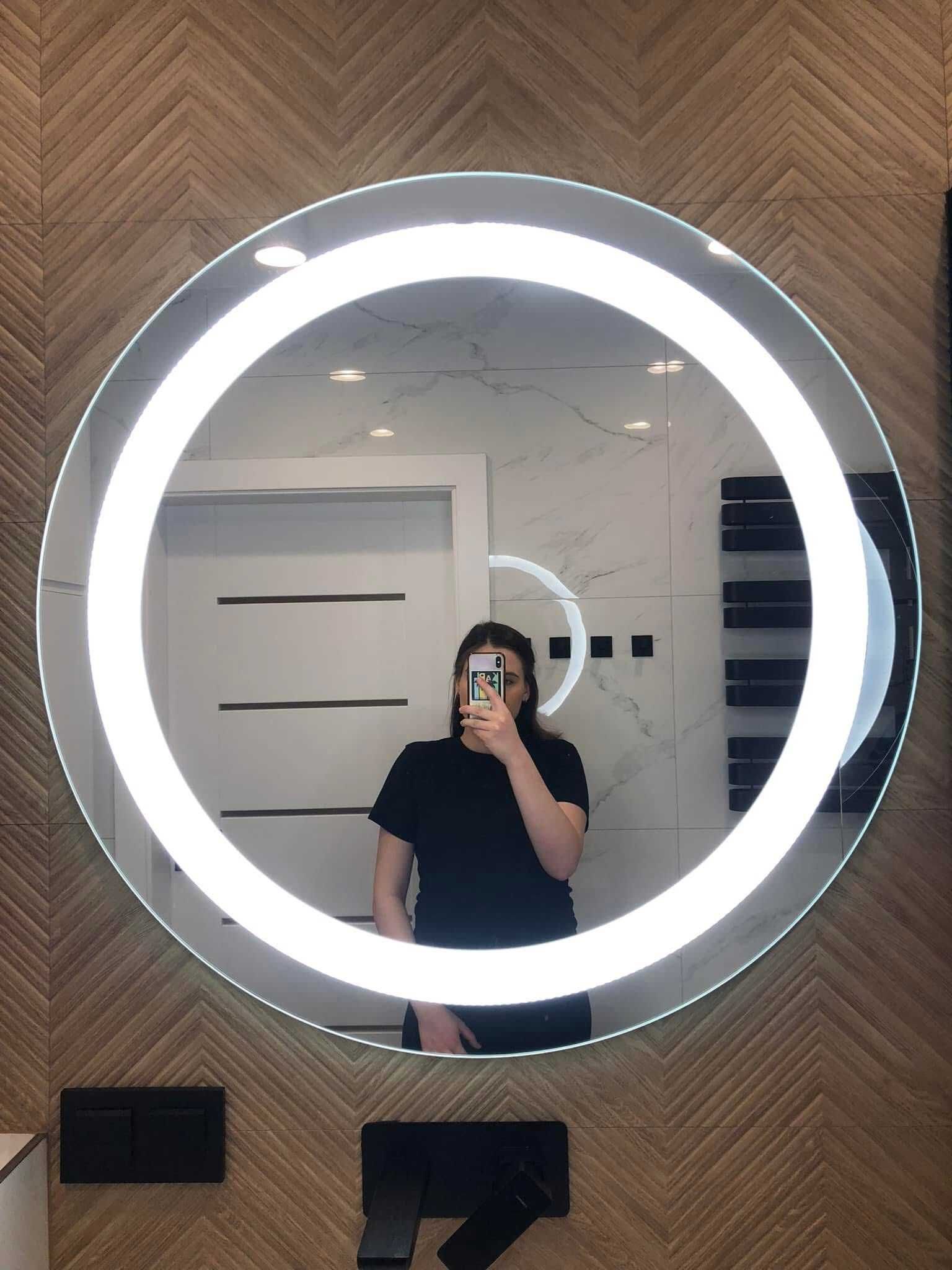 Lustro okrągłe 85cm LED z piaskowaniem.