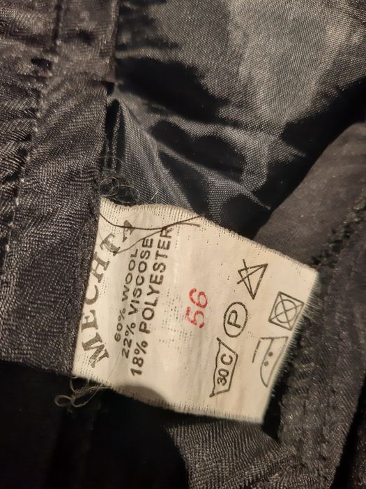 Spodnie czarne prl 56 ocieplane polar paski wełna męska vintage mechta