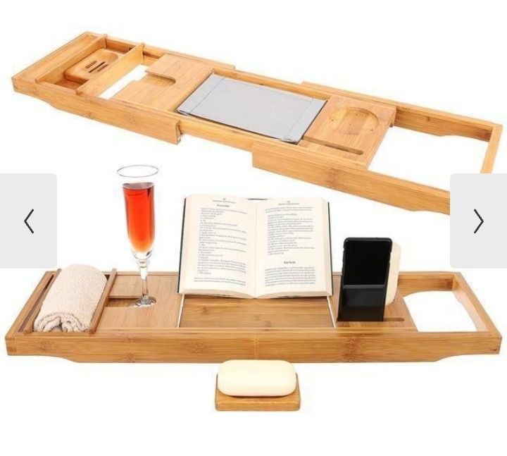 Полиця на ванну розсувна Ruhhy , бамбукова накладка на ванну.