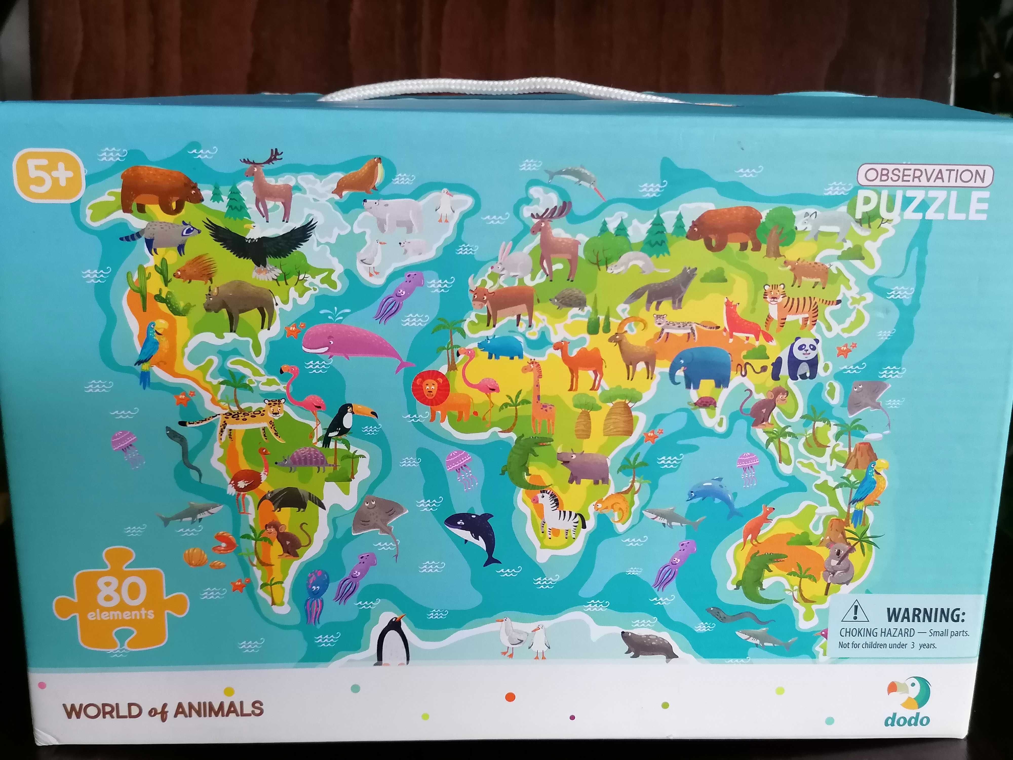 Puzzle 80 el. Mapa Świata World of Animals