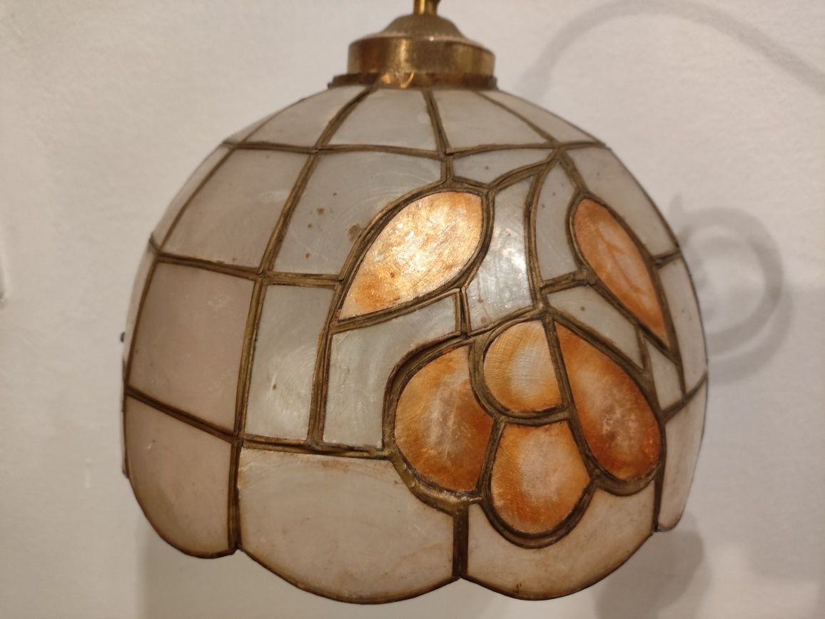 Lampa mosiężna klosz witrażowy h 71 cm , I p. XX wieku