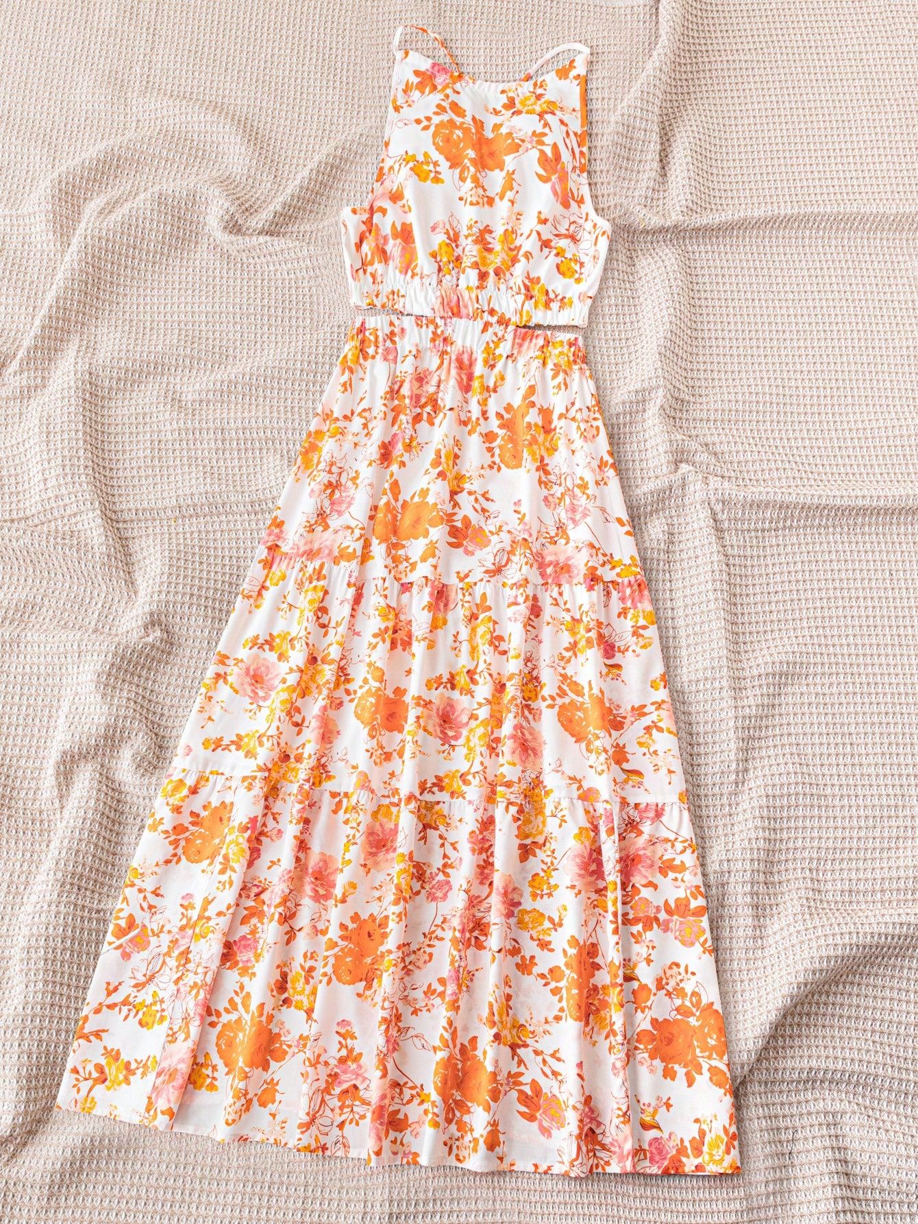 Sukienka Letnia Boho W Kwiaty Z Wycięciem W Talii Maxi Casual Shein S