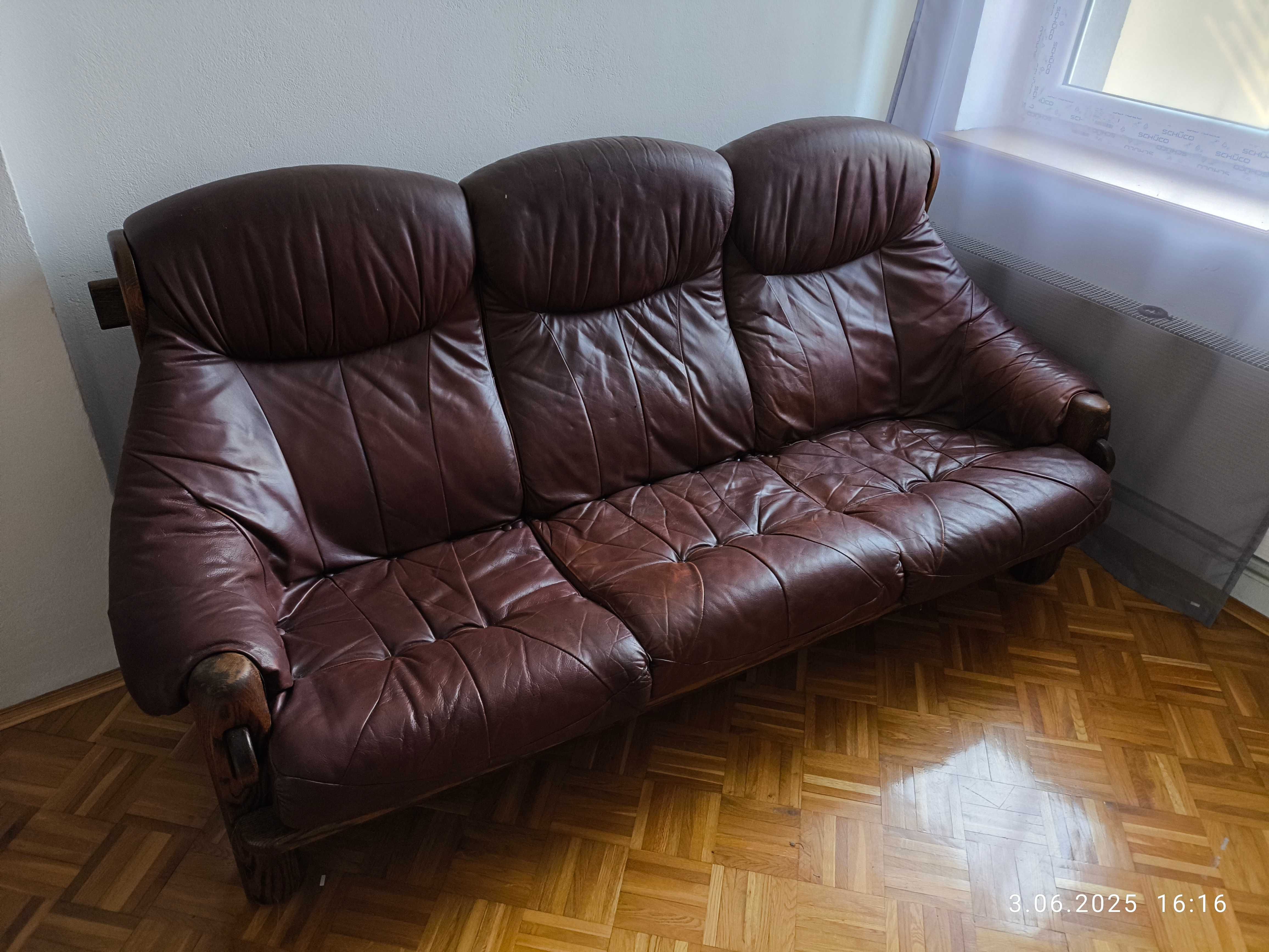 Zestaw mebli skórzanych, wypoczynek, 3+2+1