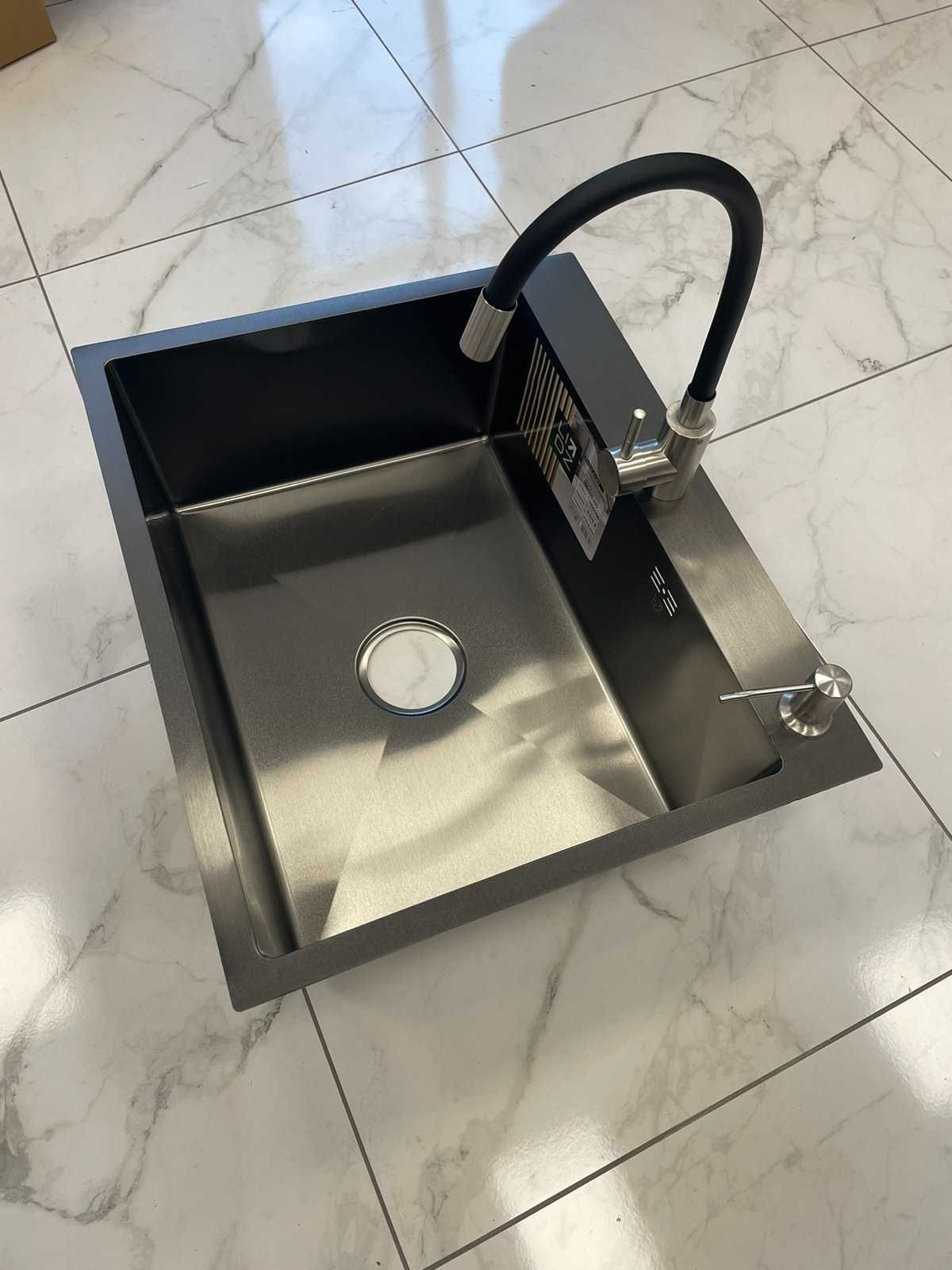 Мийка Lidz 6050+душова система+кран на умивальник+кран для кухні Aria