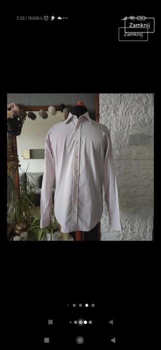 Koszula męska, biała w różowe paski, 41, L xl