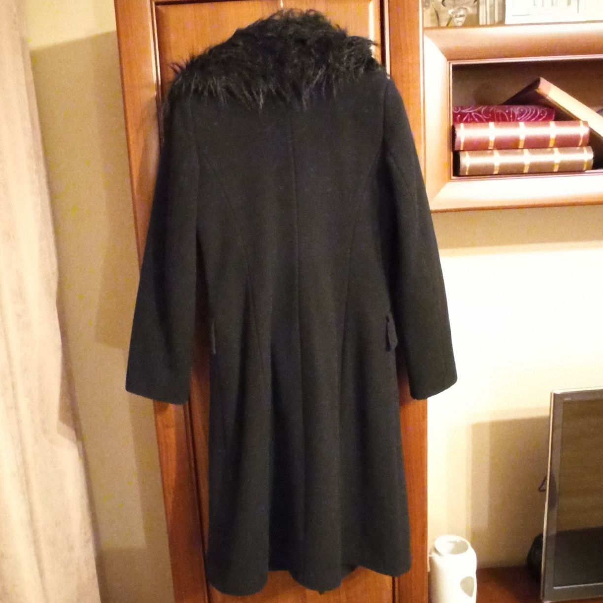 ciepły płaszcz zimowy damski - wełna, rozmiar 36
