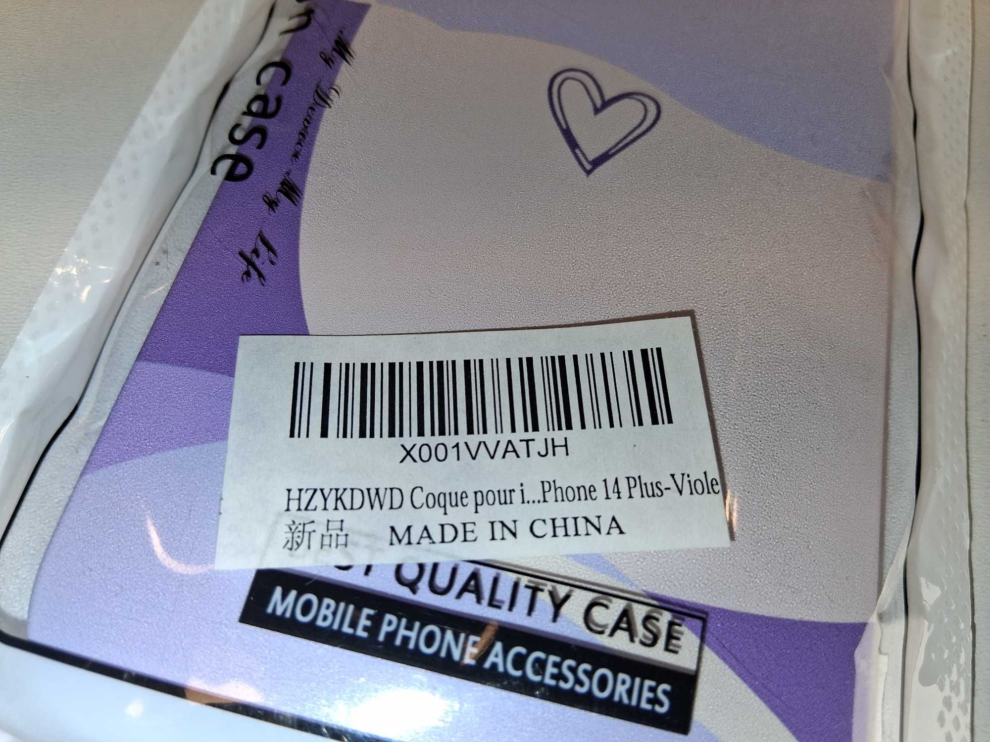 E107 Etui iPhone 14 Plus Fioletowe Silikonowe Wzór Serduszka Ochronne