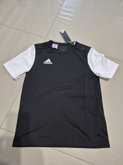Nowa koszulka adidas 164 niebieska białe logo przewiewna szybkoschnąca