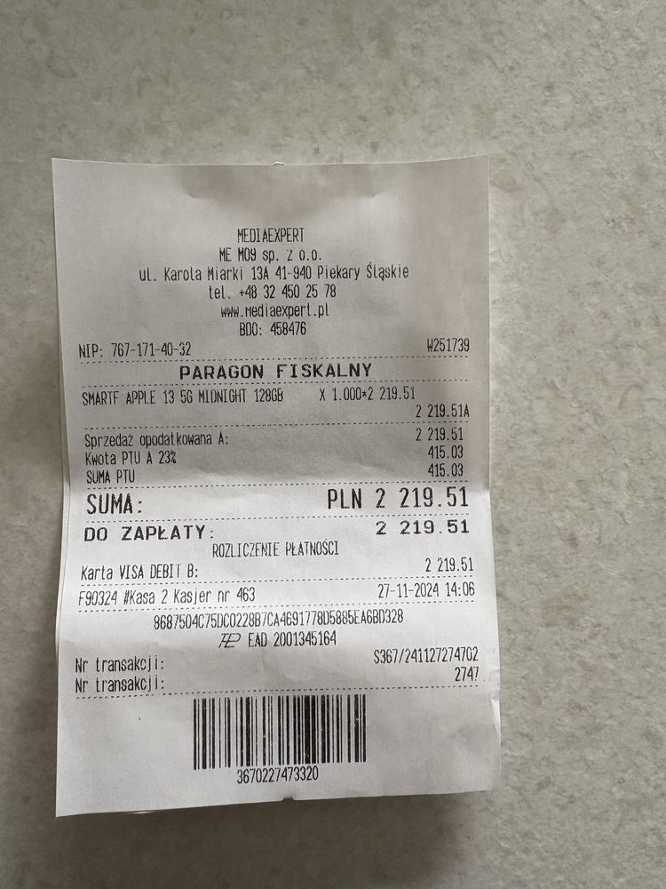 iPhone 13 128 GB – Midnight – Stan bardzo dobry – bateria 92%