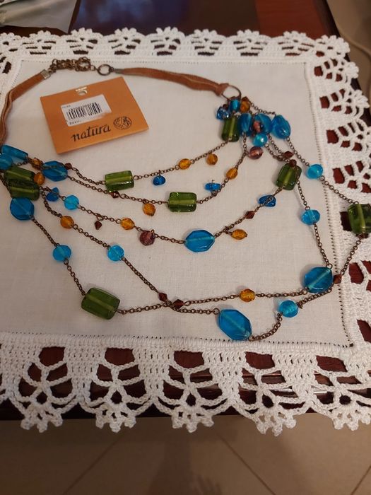 Colar de 5 voltas da Natura, Turquesa/Verde/Amarelo/Castanho.
