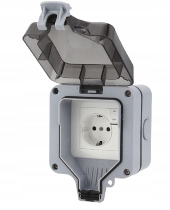 Gniazdo zewnętrzne wodoodporne z przełącznikiem IP66 gniazdko