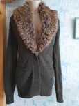В'язана кофта (комір зі штучного хутра ) zara р. 46