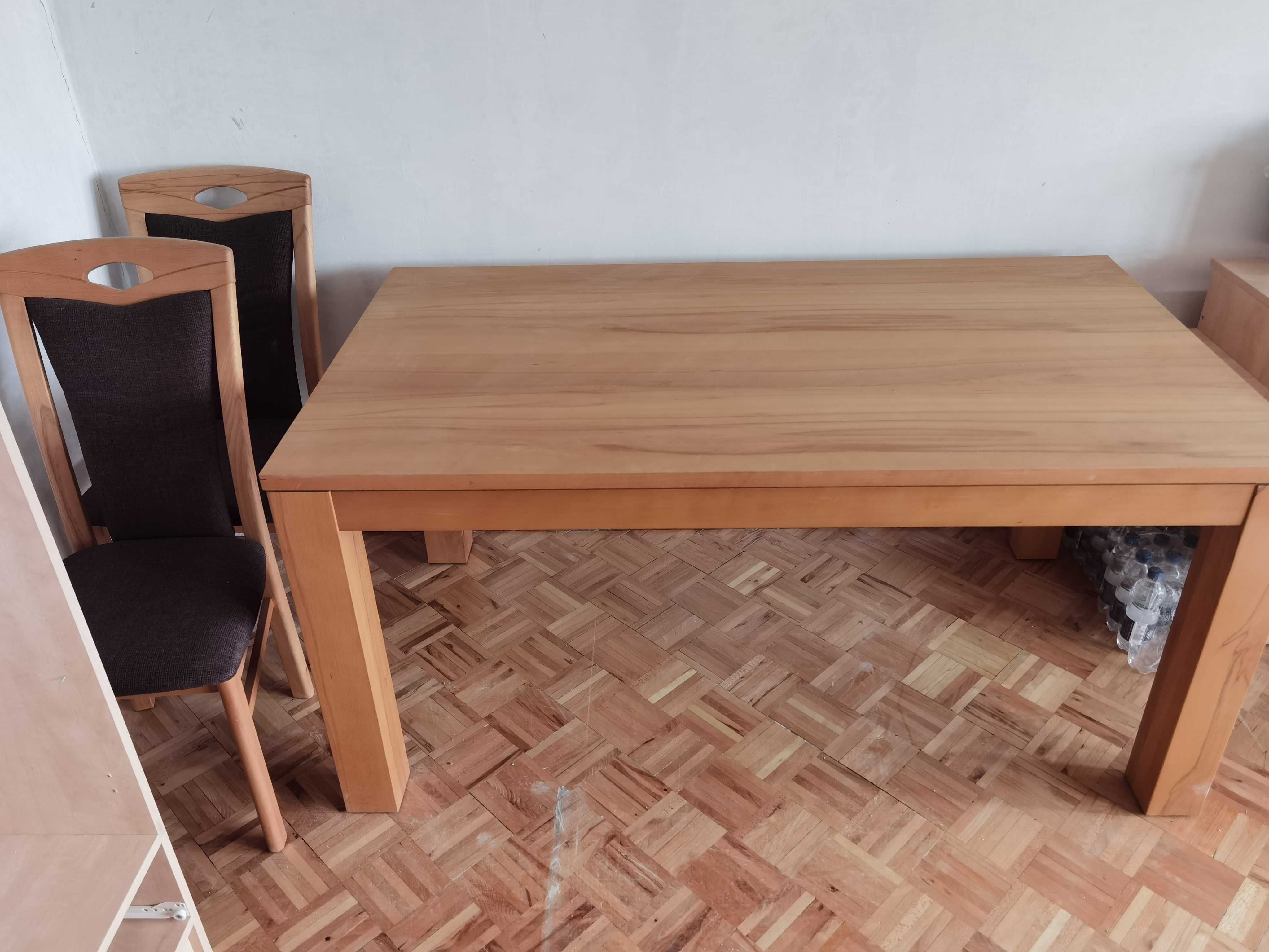 Rozkładany stół drewniany 160x90 + 6 krzeseł