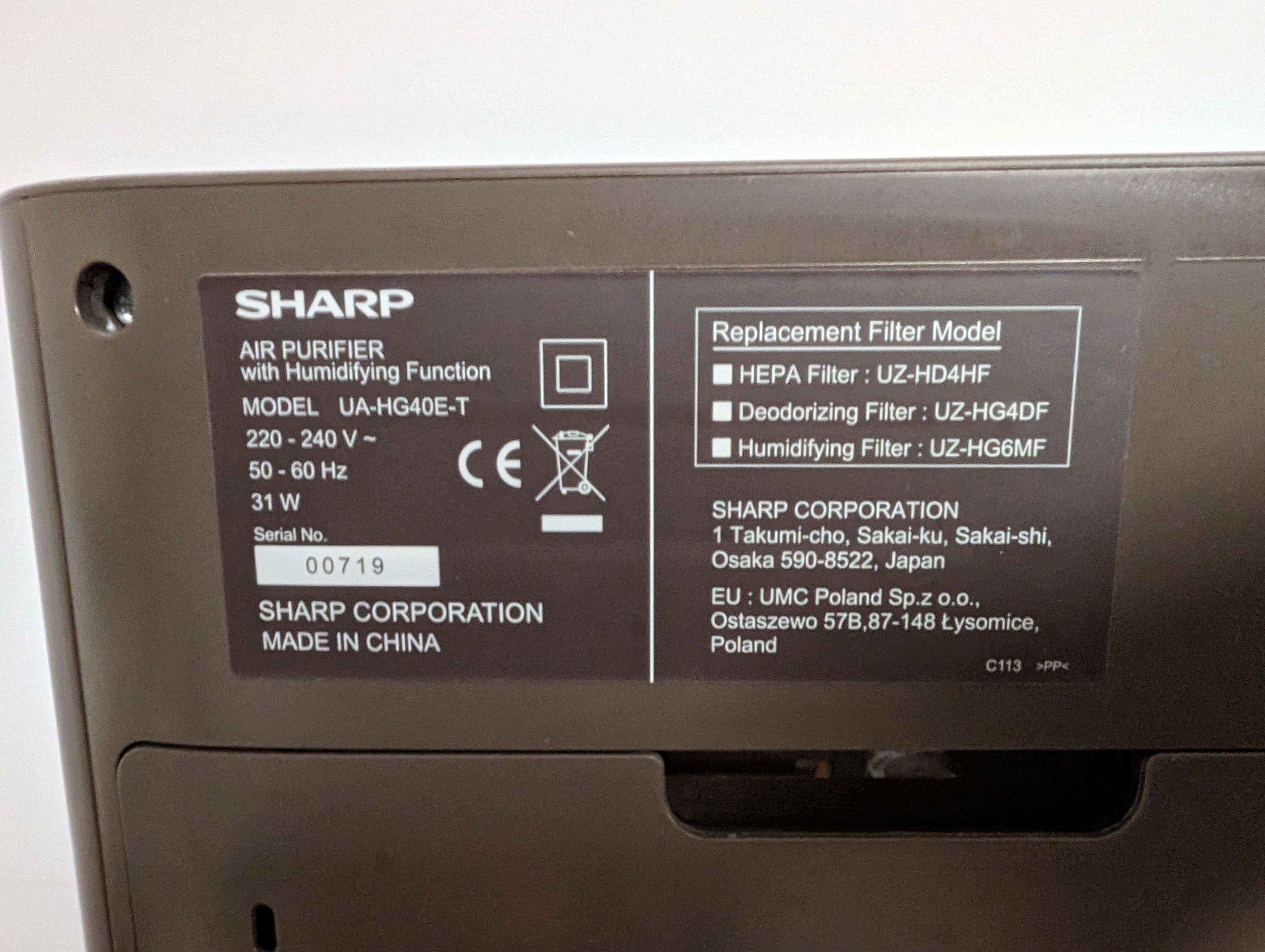 Sharp UA-HG40E-T 2w1 oczyszczacz i nawilżacz powietrza