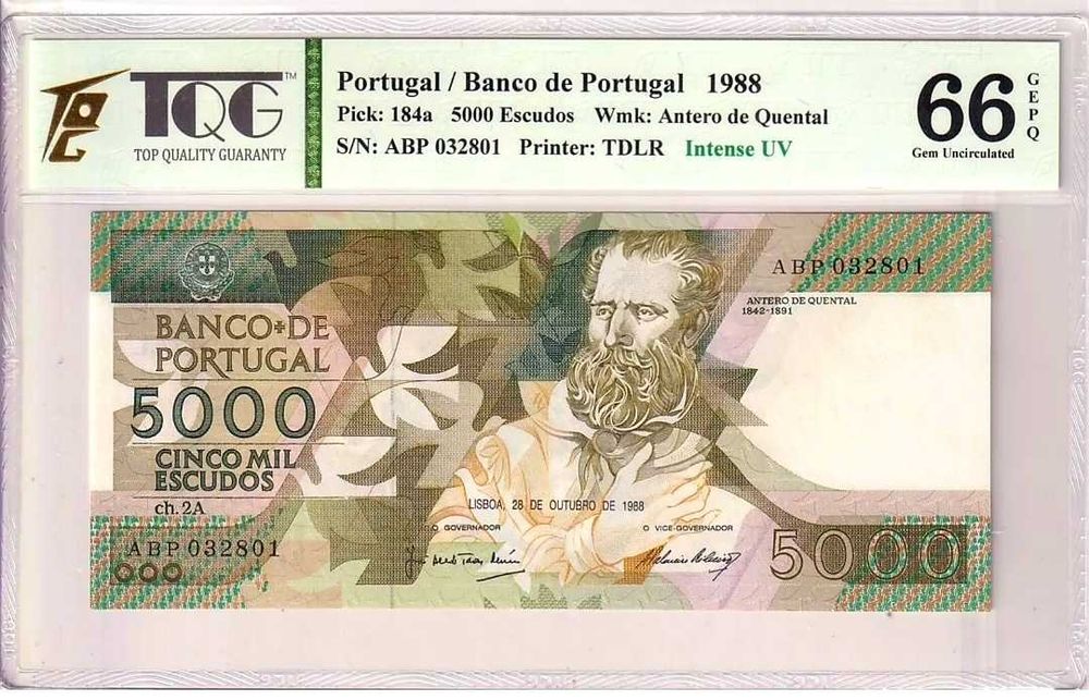 Nota Nova PMG Gema - 5000 Escudos - 1988 - 37 anos