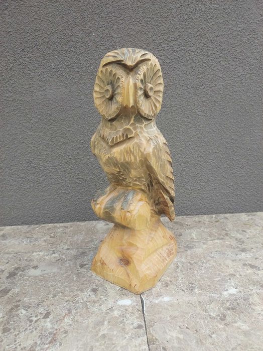 Sowa drewniana rzeźbiona figurka 29cm