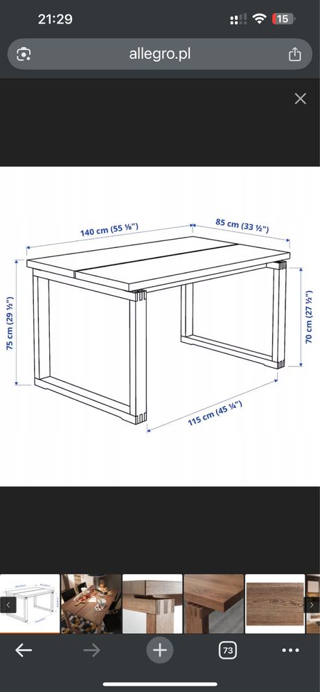 Nowy nowoczesny stół dębowy loft 140x85cm