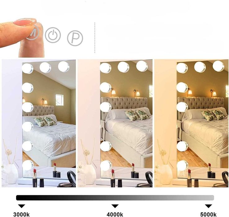 Duże lustro kosmetyczne LED 80x60 cm z lupą 10X i portem USB