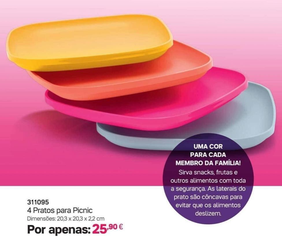 4 Pratos PicNic Tupperware