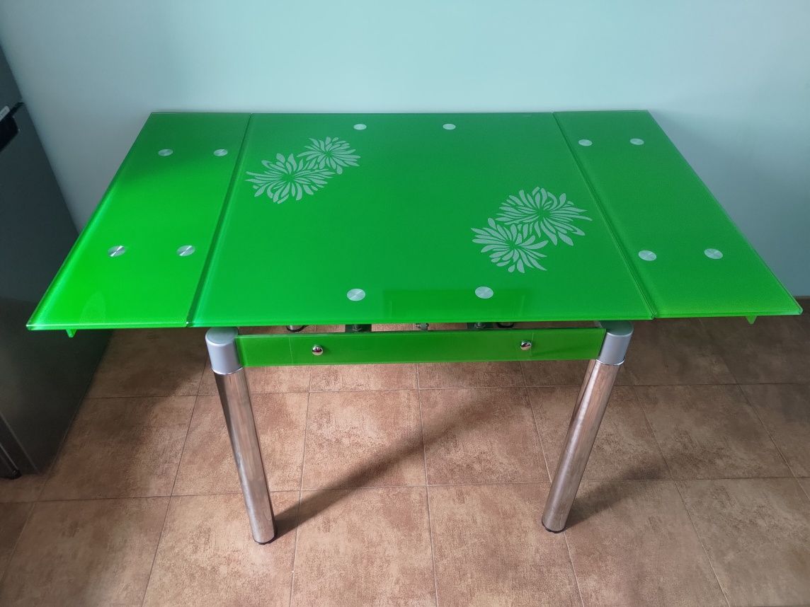 Stół szklany rozkładany BRW 80x80 130x80 zielony