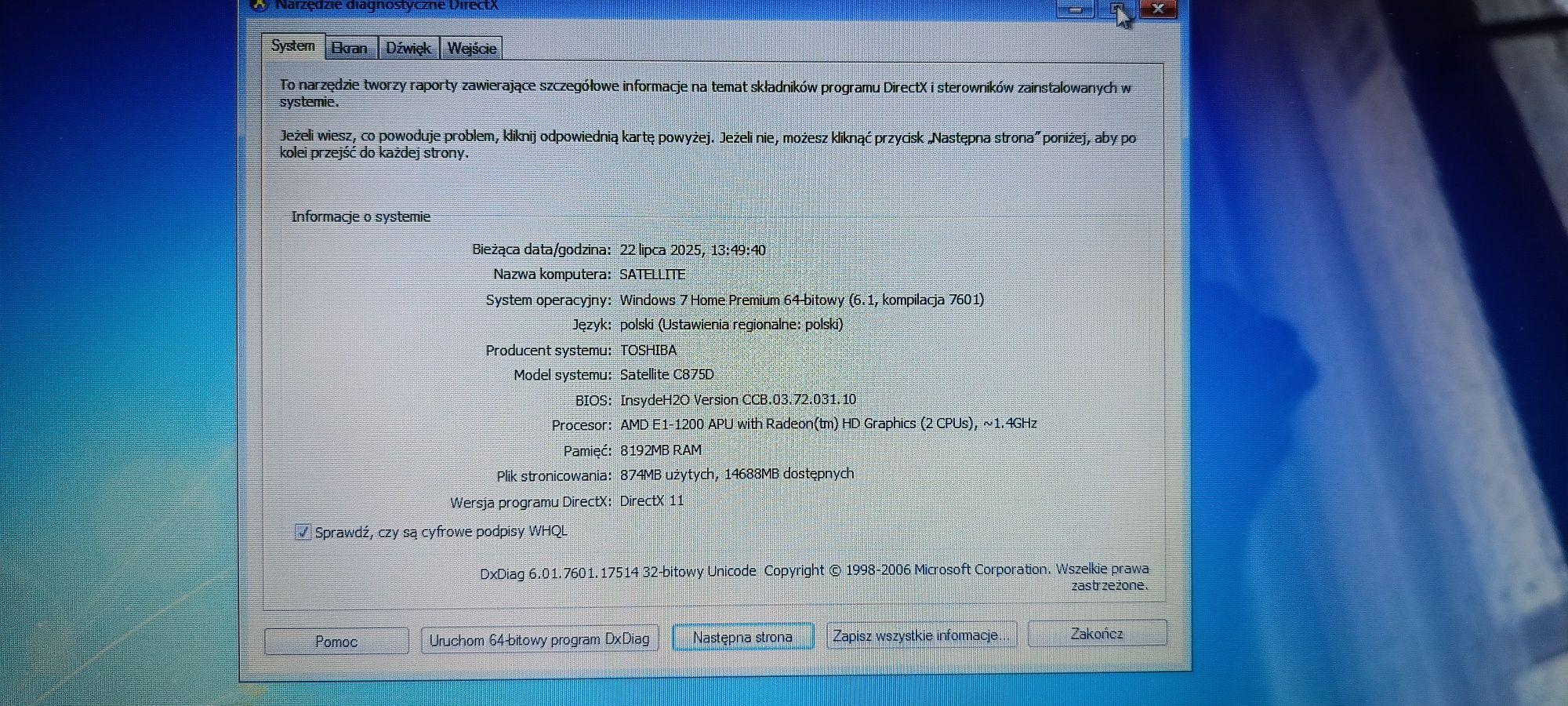 Toshiba satelitę 17"