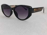MIU MIU_czarne damskie okulary przeciwsloneczne nowe złote logo 3D