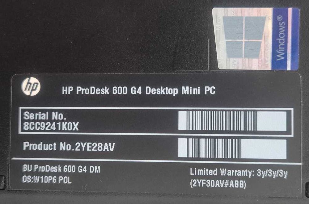 HP ProDesk 600 G4 PC Mini i5/8GB/256SSD/W11