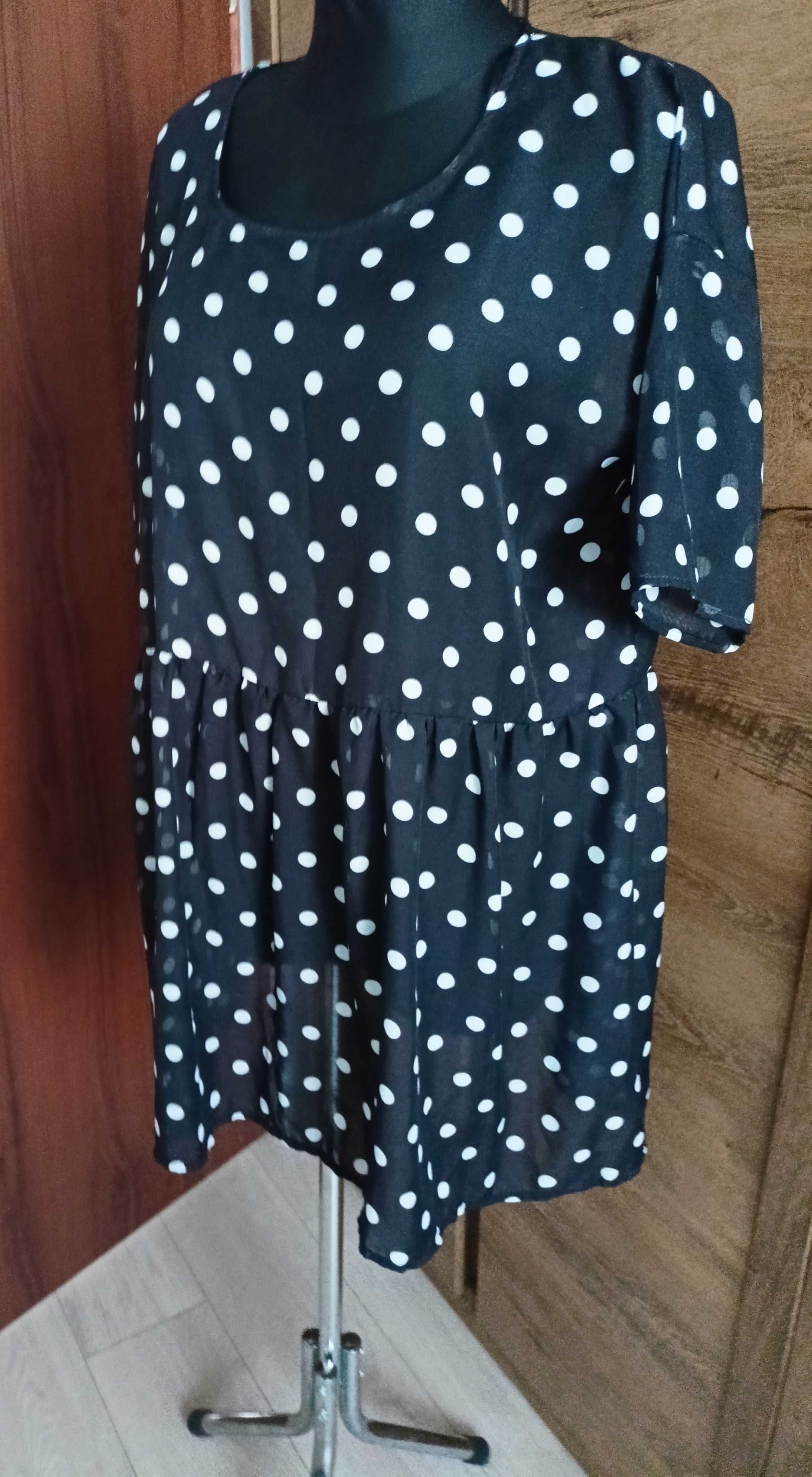 Tunika, bluza lub krótka sukienka czarna w białe kropki