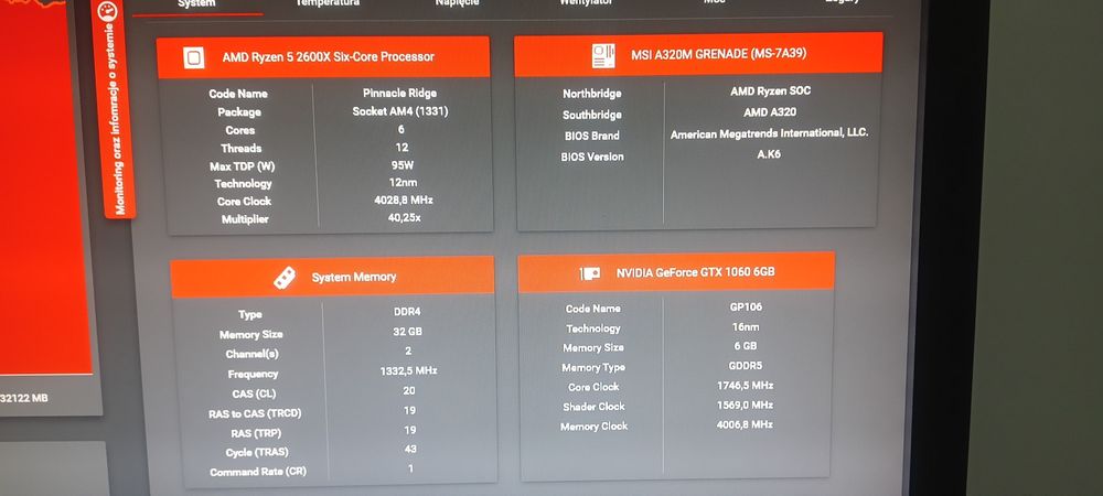 PC Gamingowy Ryzen 5 2600X, 32GB DDR4, GTX 1060 6GB, SSD 512gb,