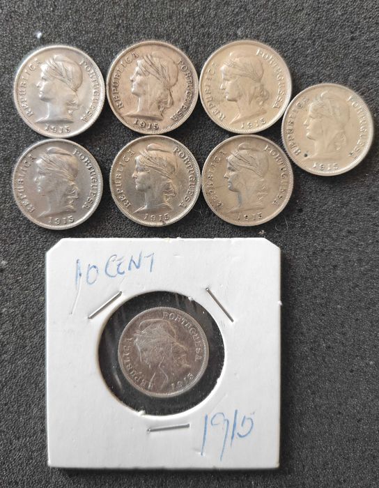 Conjunto 8 Moedas 10 Centavos 1915 escudos