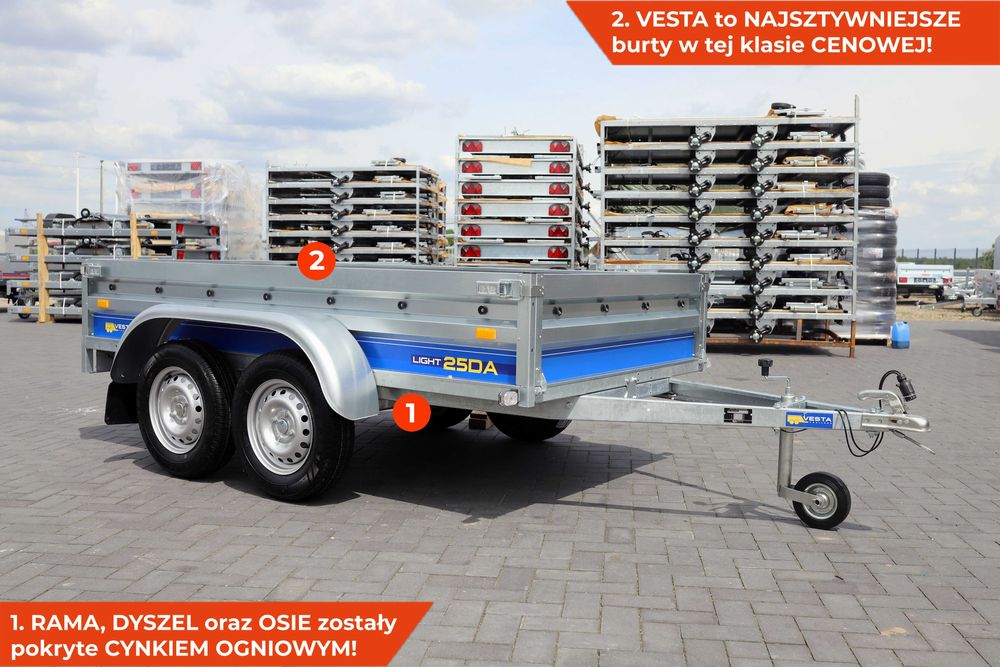 SOLIDNA przyczepka 2 osiowa VESTA LIGHT 25DA  251 x131x38 spawana nowa
