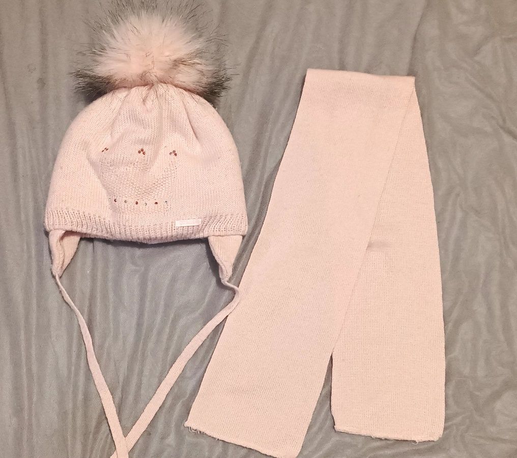 Зимний комплект шапка и шарф на девочку, 42-44 размер