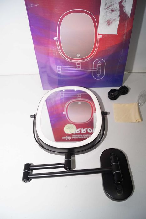 Czarne lustro ścienne 360 stopni LED z powiększeniem 7x