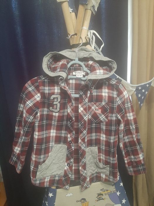 Рубашка в клітинку з каптуром італійського бренду U.S. Polo 18-24 міс.